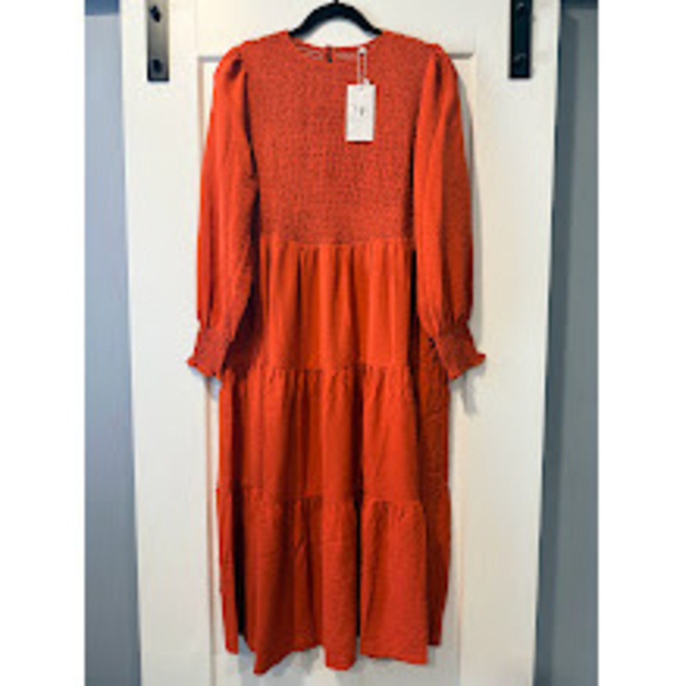 NWT Mengpipi Burnt Orange Stretchy Tiered Dress Ladies Size XL